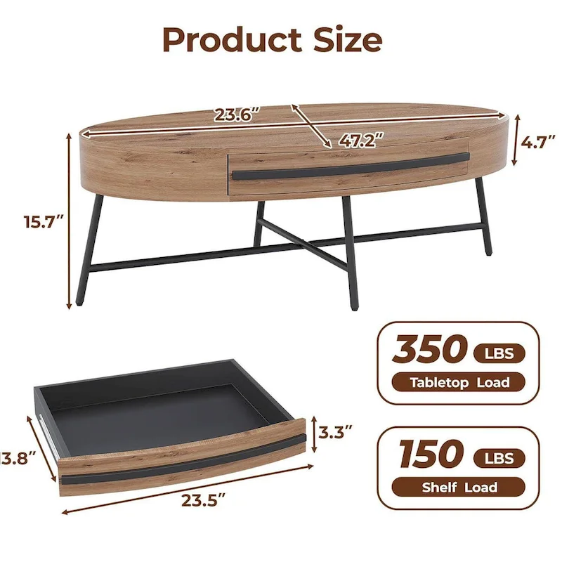 Modern Center Oval Coffee Table with Drawer