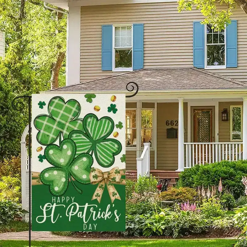 Lomsoe St Patrick's Day Welcome Garden Flag Green Shamrock Clover Yard Flag Spring Farmhouse Yard Decor St Patricks Day Gift Single Side 12x18Inch