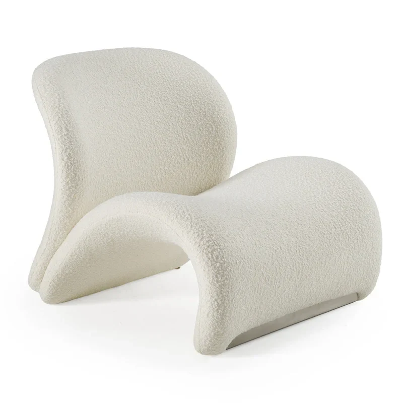 White Fabric Accent Chair, Curved Back, Single Seat