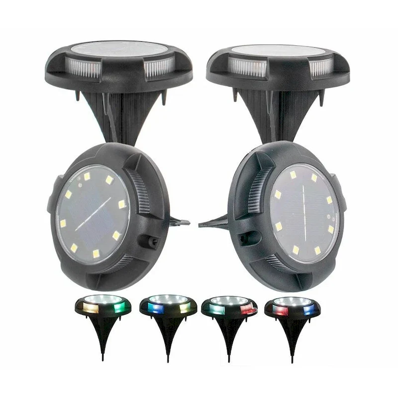 Solar Powered Disc 8 LED Ground Lights w/ 7 COLOR Changing Side Accent 4 pack - Small