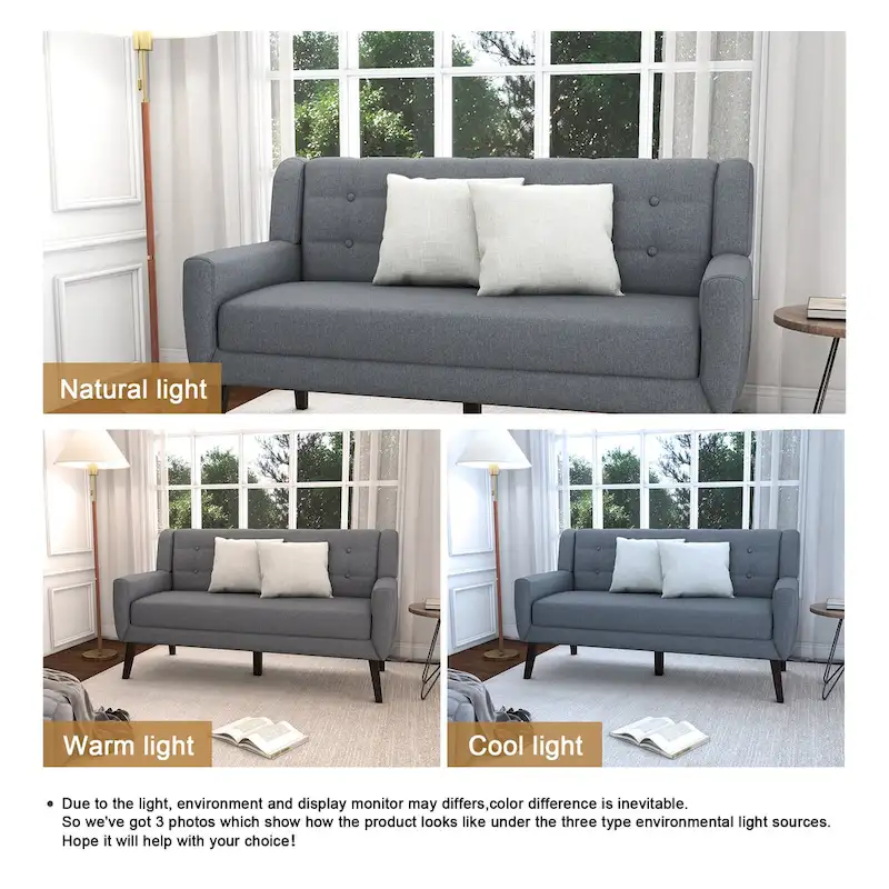 Modern Curved 63  Button Tufted Upholstered Loveseat with 2 Pillows