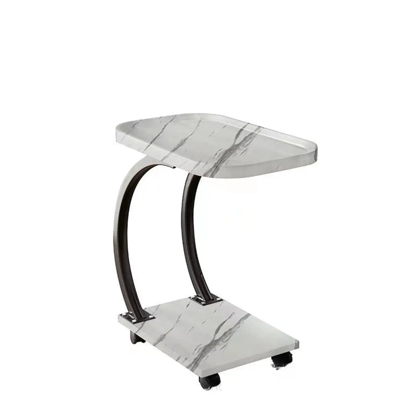 Wooden Round C-Shaped Side Table with Swivel Wheels