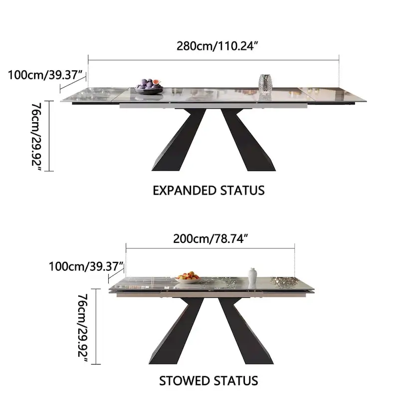 Extendable Sintered Stone Dining Table - 78-110 Inch