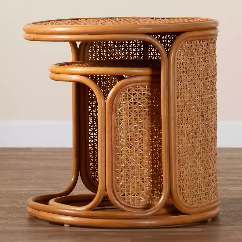 bali & pari 2pc Eldon Rattan Nesting End Table Set Light Honey