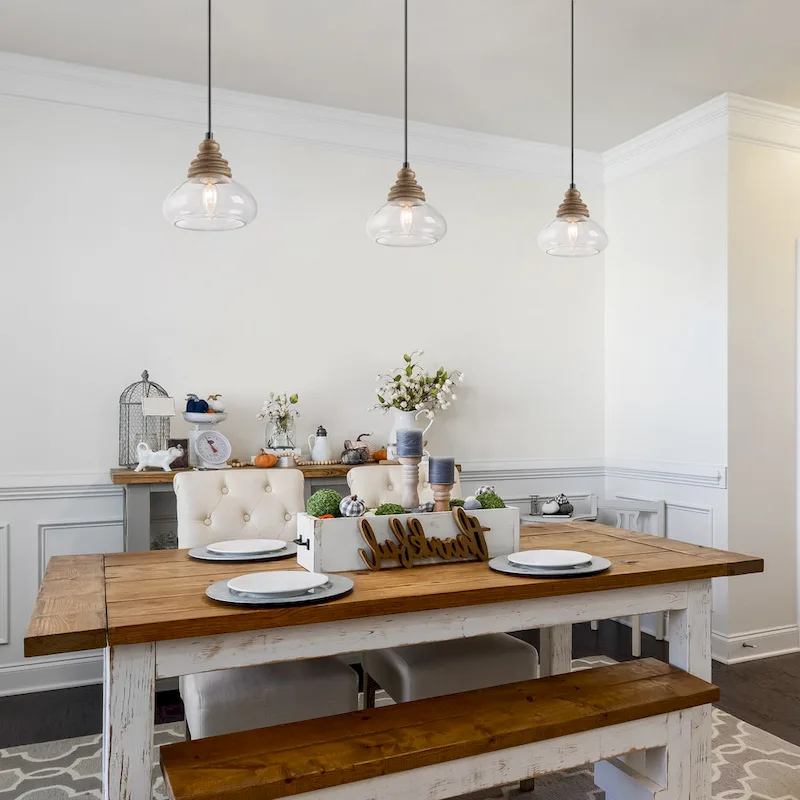 The Gray Barn Farmhouse 1-Light Wood Pendant Lights with Pumpkin Glass Shade - 7.5  L x 7.5  W x 7.5  H