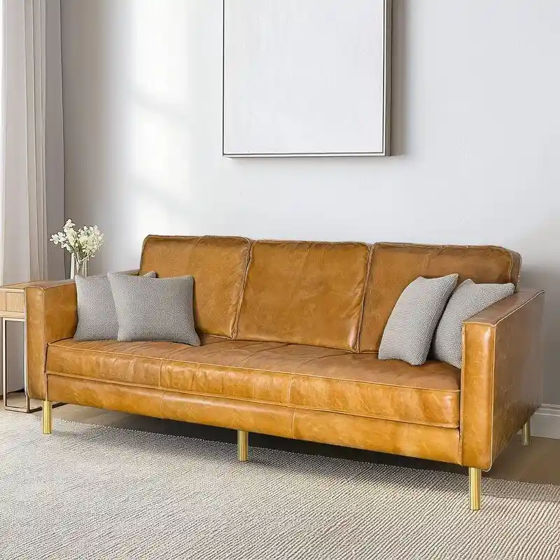 Natural Leather Minimalist Sofa - 78.8W x 35.5D x 33.5H