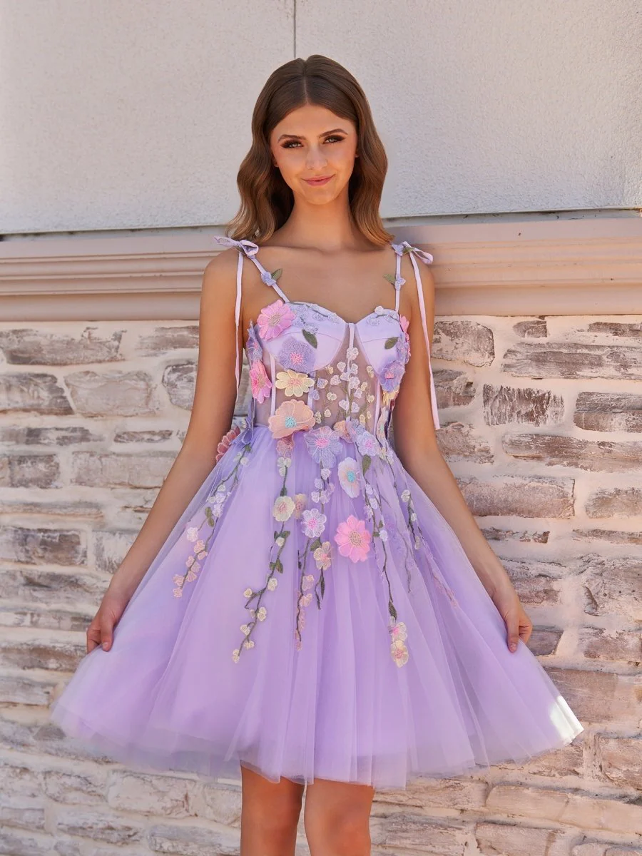 A-Line Lavender Bloom Mini Homecoming Dress