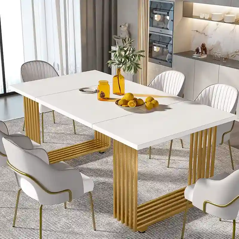 Modern Dining Table for 6-8 People, 70.8 Inch Long White Dining Room