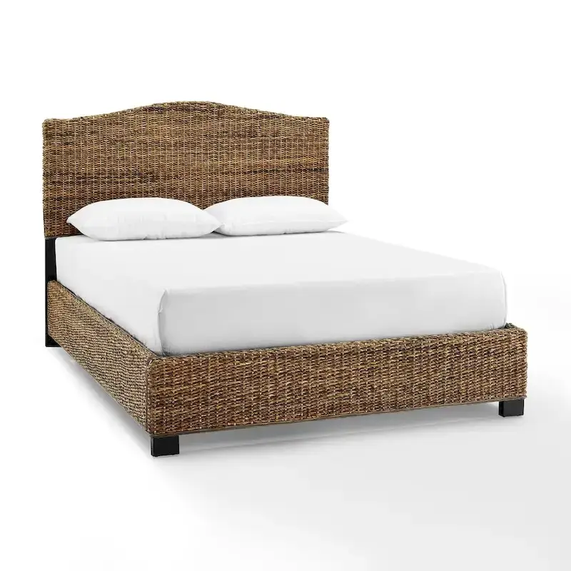 Queen Rattan Bed - Natural Banana Leaf with Arched Headboard