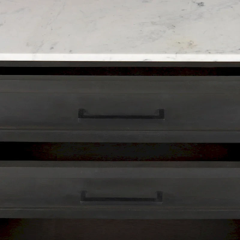 Dark Brown Wood w/ White Marble Top and Black Metal Base Sideboard - 71.0L x 18.5W x 32.0H