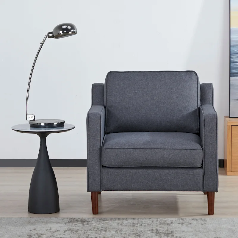 Sedona Modern Accent Chair, Faux Linen / Vegan Leather Armchair