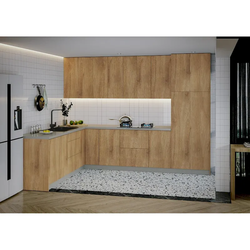 Modular Kitchen Cabinet Set, Tan & Black, 8×10 Ft – Single Kitchen