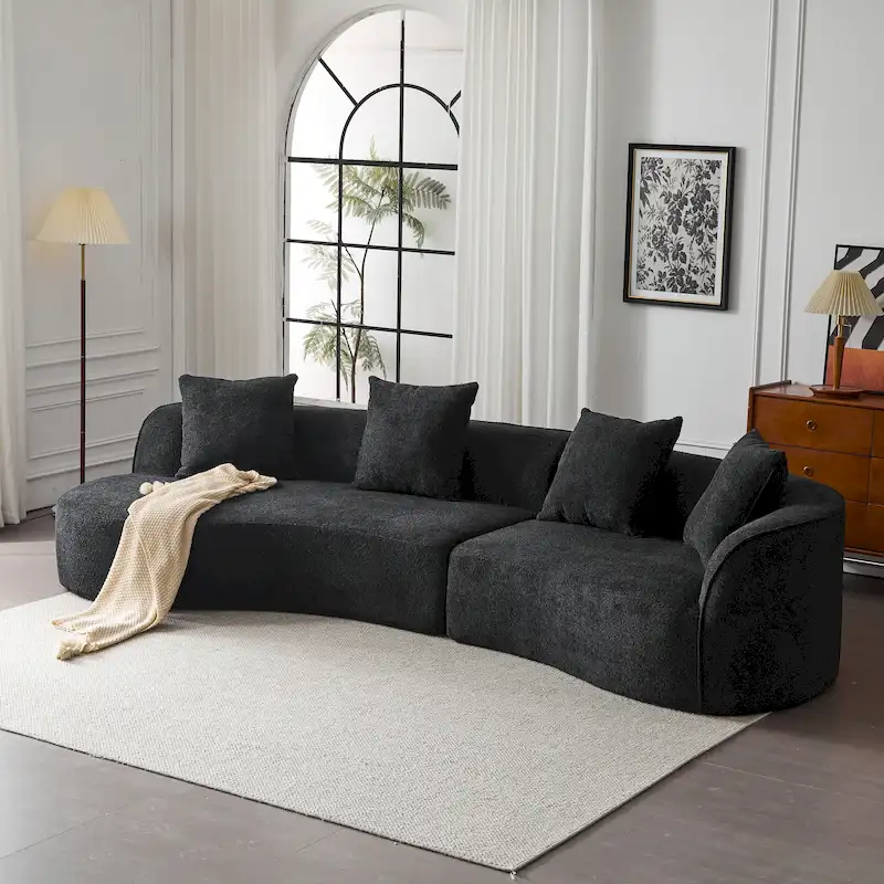 Beige Curved Sectional Sofa - 5 Seater