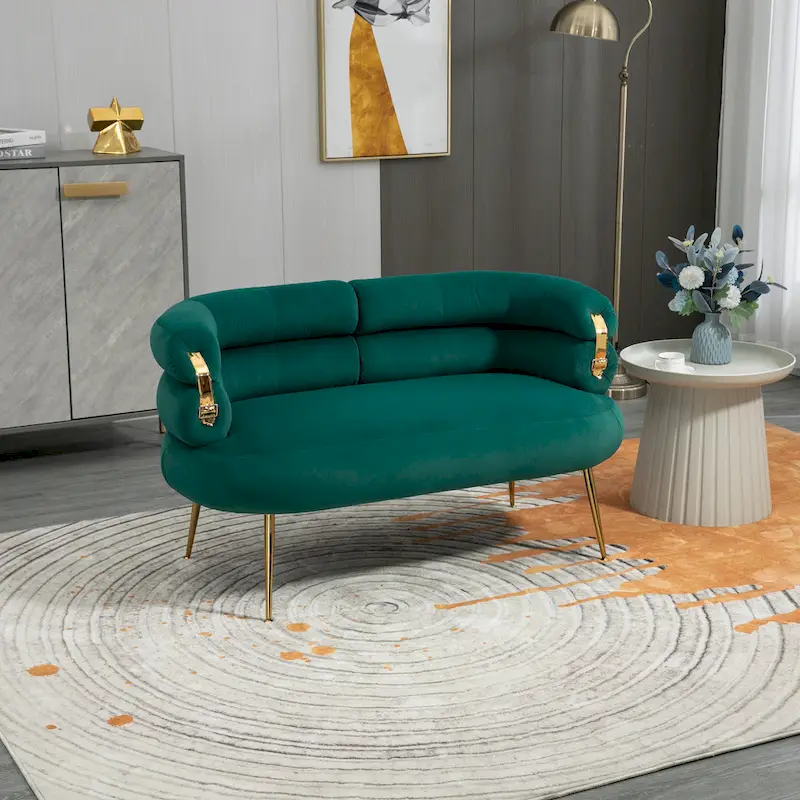 Velvet Upholstered Tubulous Accent Long Chair With Golden feet