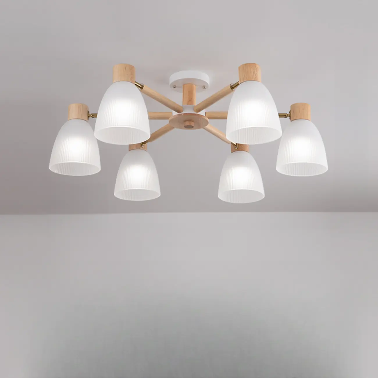 Natural White Cone Glass Wooden Semi Flush Mount Ceiling Light