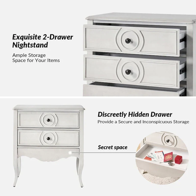 White 2-Drawer Storage Cabinet with Shelf