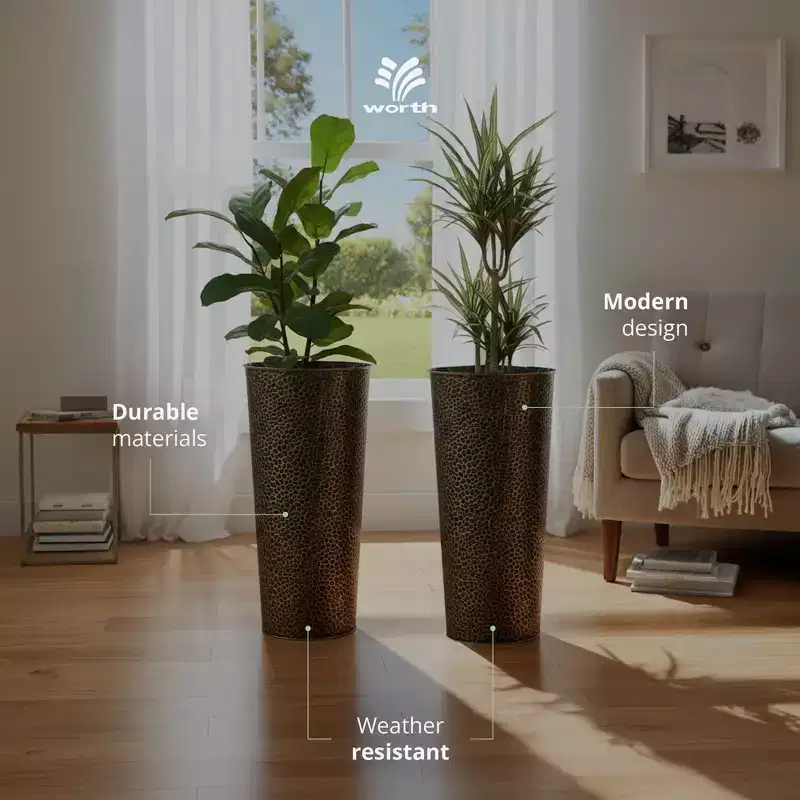 Worth 2 Pack 25 Metal Planter with Inside Pot for Indoors or Outdoors, Bronze