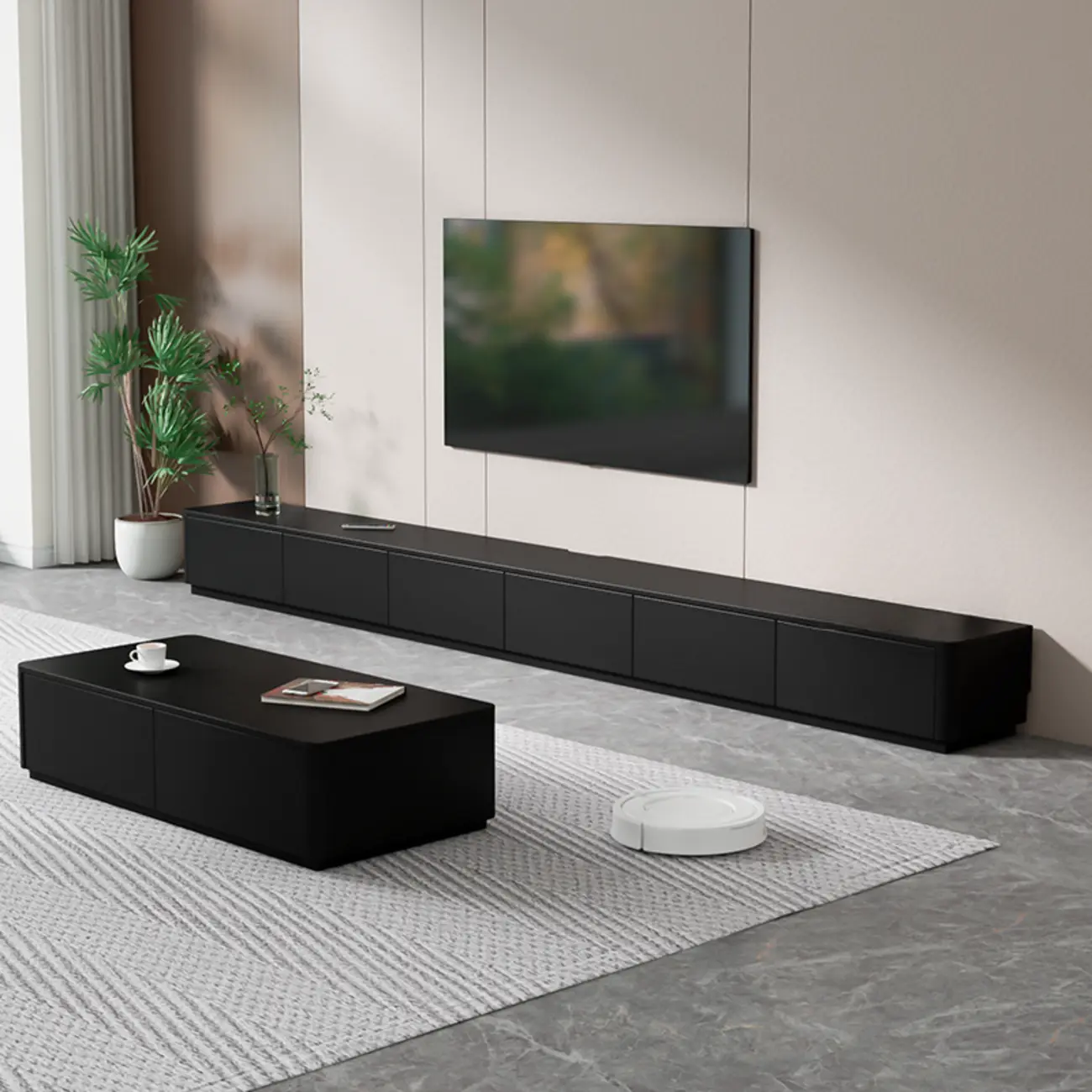 63 Black Rectangle Wood Cable Management TV Stand