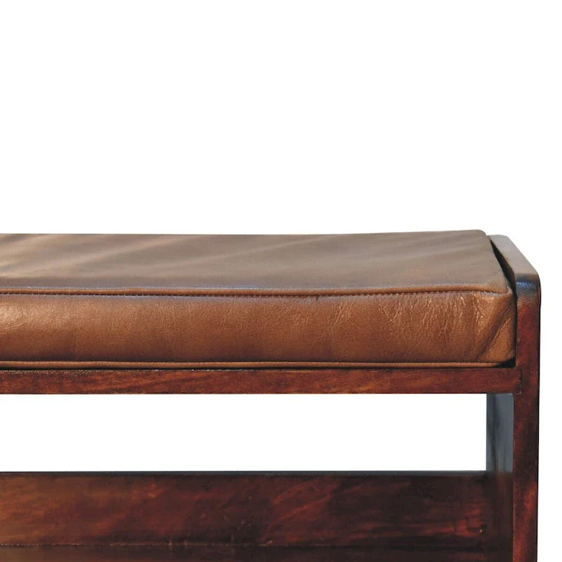 Chestnut Brown Leather Single Bench