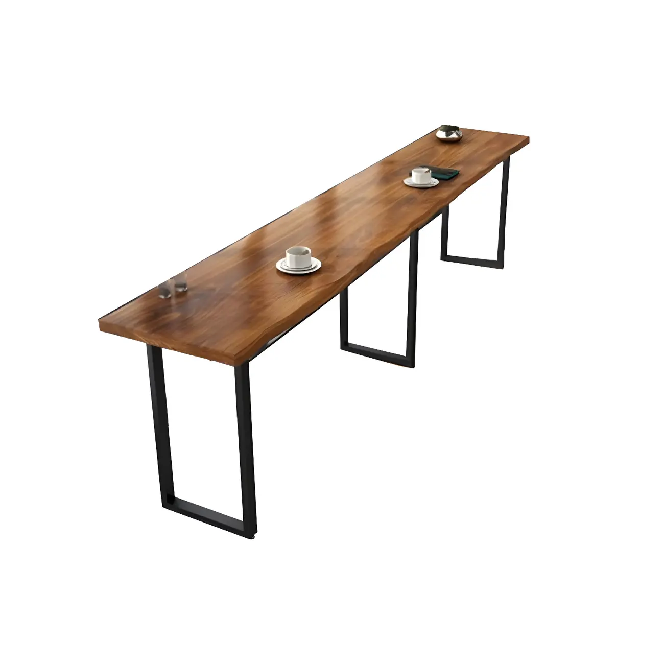 Pine Wood Rectangular Metal Base Bar Table Brown