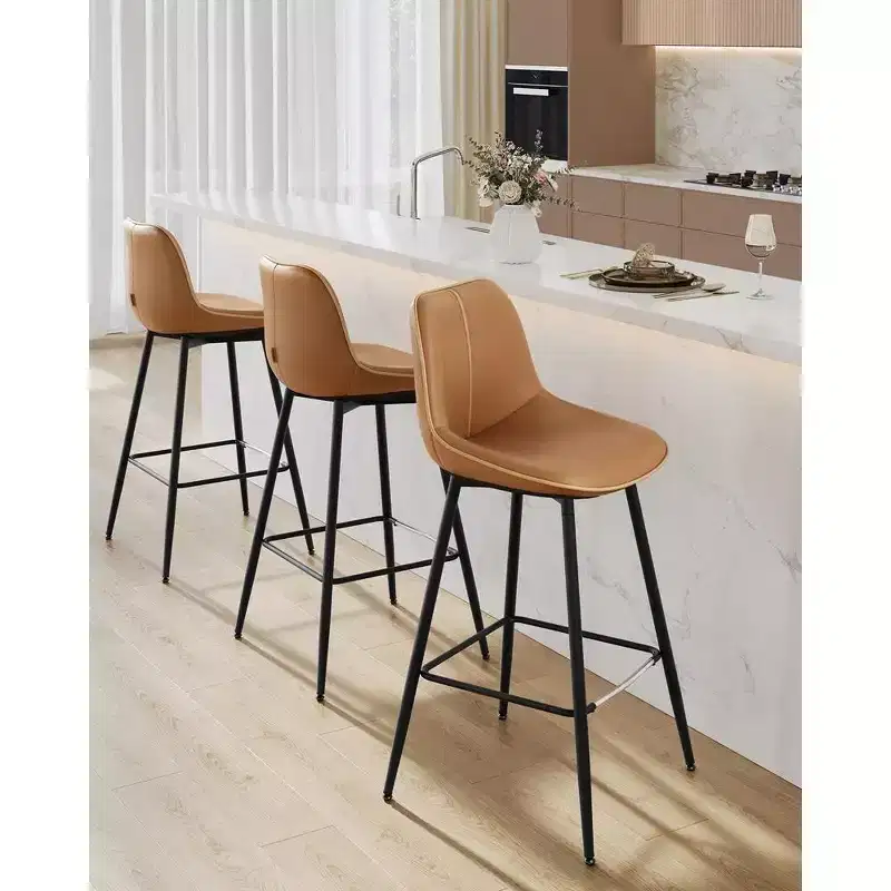 Bar Stools Set of 2, Bar Height Bar Stools with Back, Ergonomic Backrest, Synthetic Leather, Metal Legs