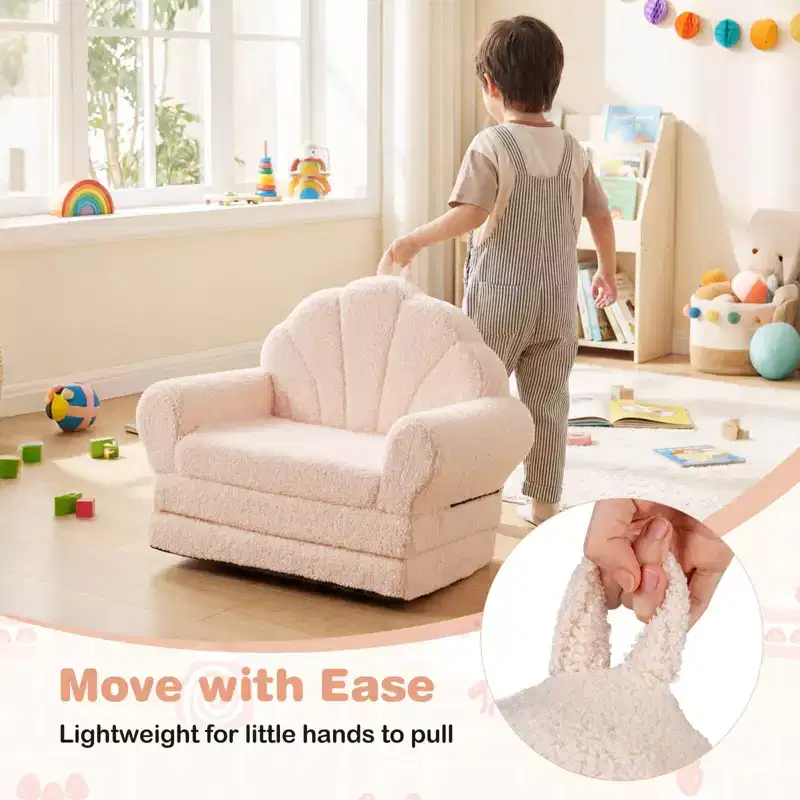 Costway Fold-out Kids Sofa 2-in-1 Convertible Toddler Couch & Lounger with Non-slip Base Beige/Green/Pink