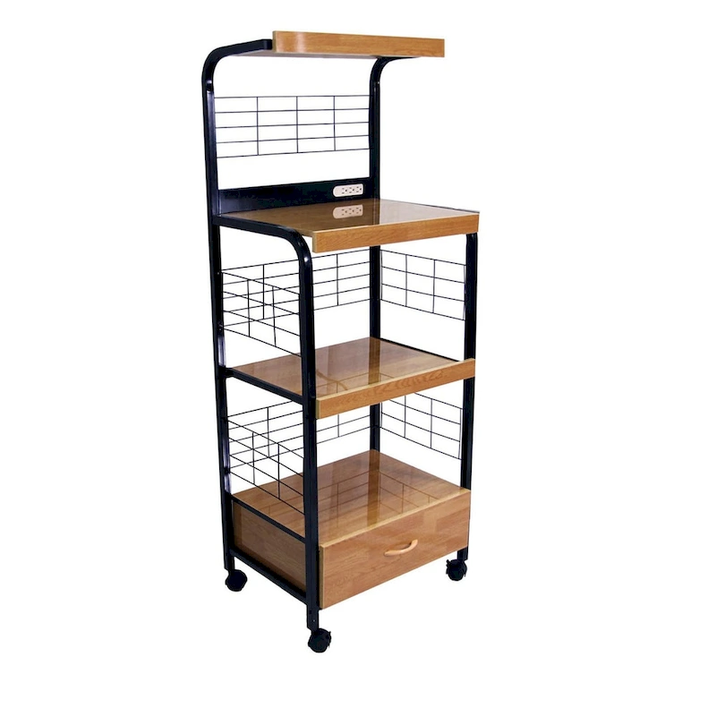 Black Microwave Cart with Outlet, 60-inches High