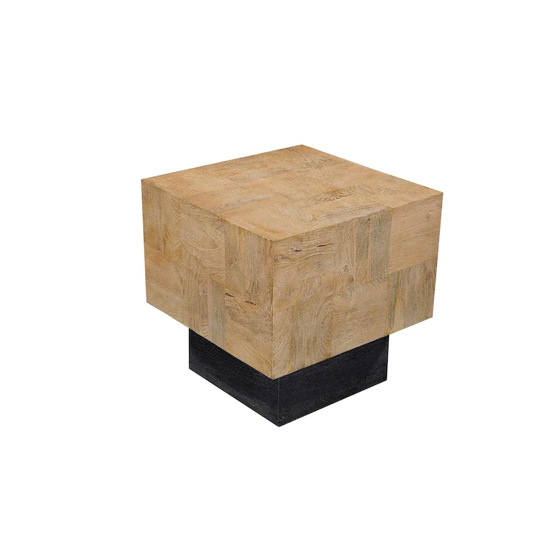 Modern Handcrafted Solid Mango Wood Side Table with Neutral Finish, Clean Lines for Living Room