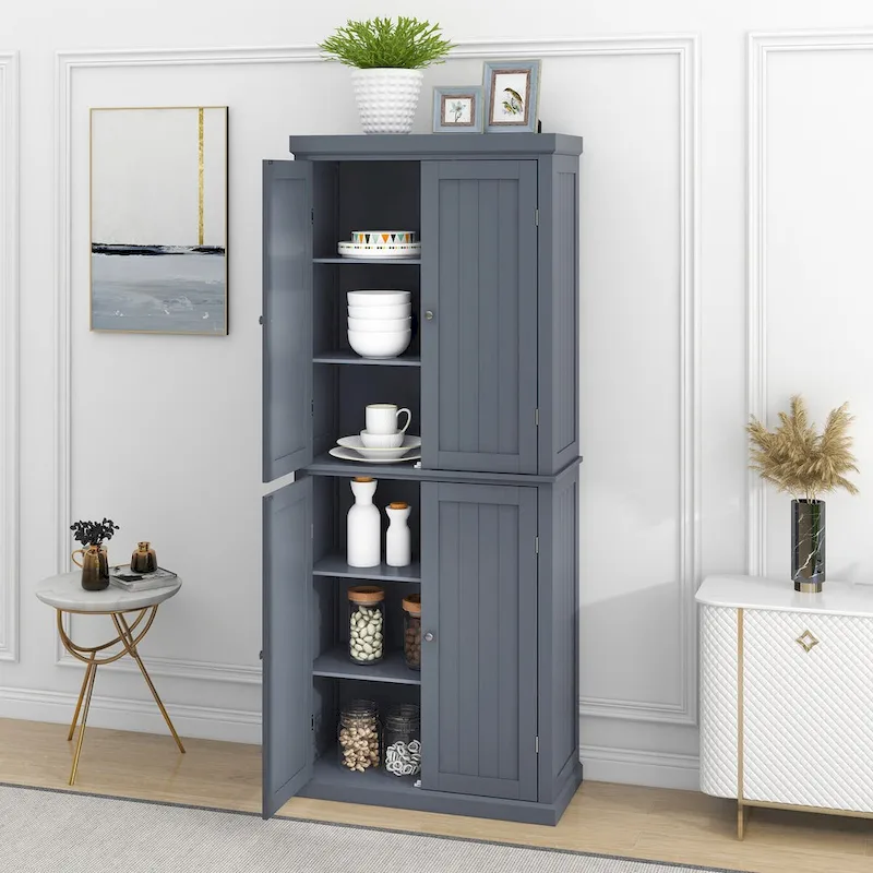 Freestanding Tall Kitchen Pantry,Storage Cabinet Organizer with 4 Doors and Adjustable Shelves