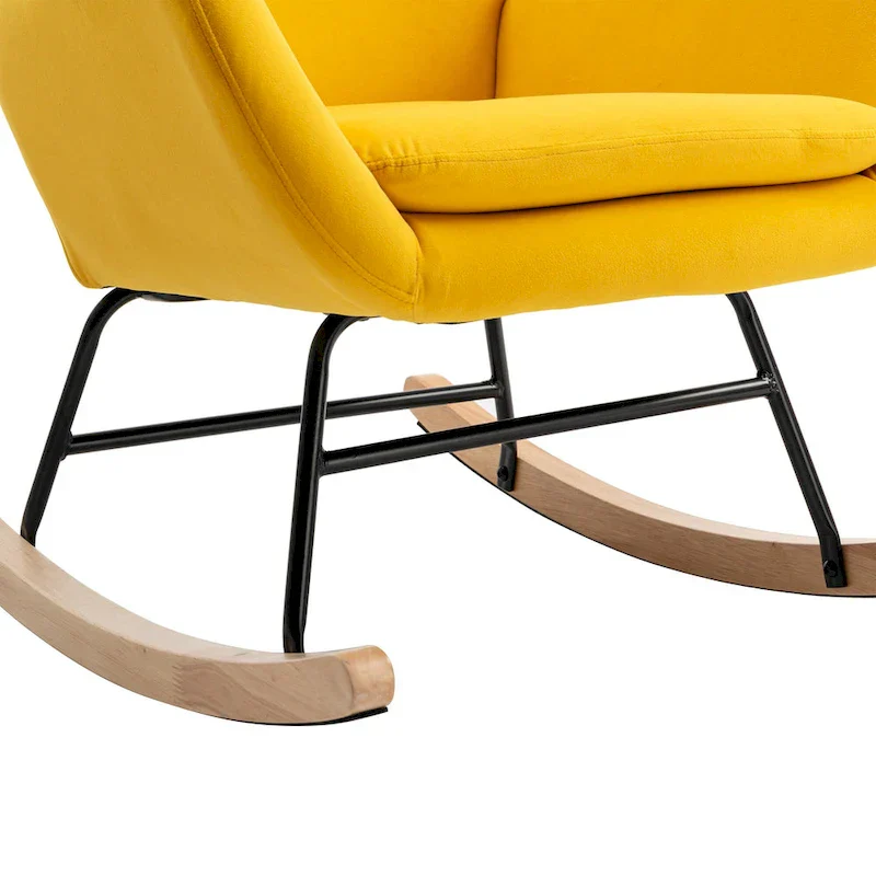 Yellow Modern 33.1 High Back Upholstered Rocking Chair with Rubber Wood Legs and Metal Frame