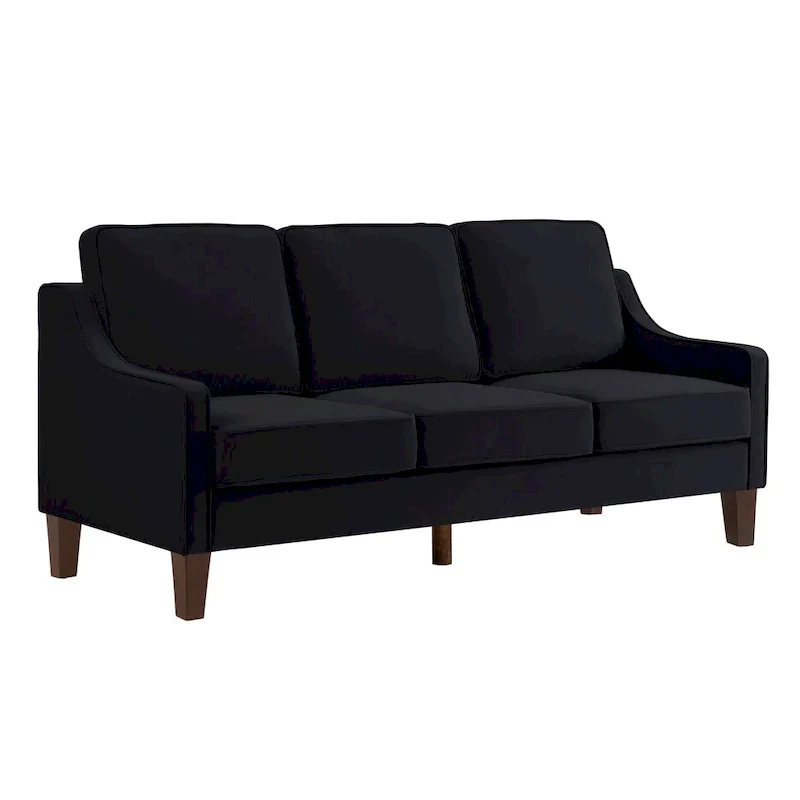 Modern 3-Seat Sofa Couch with Scooped Armrest and Wood Legs - 29.00 x 74.00 x 34.25