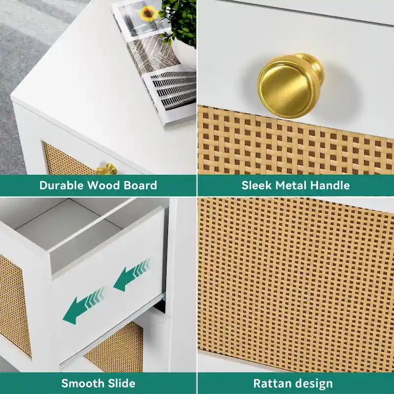 Moasis 15-inch Deep 4 Drawers Rattan Vertical File Cabinet with Lock