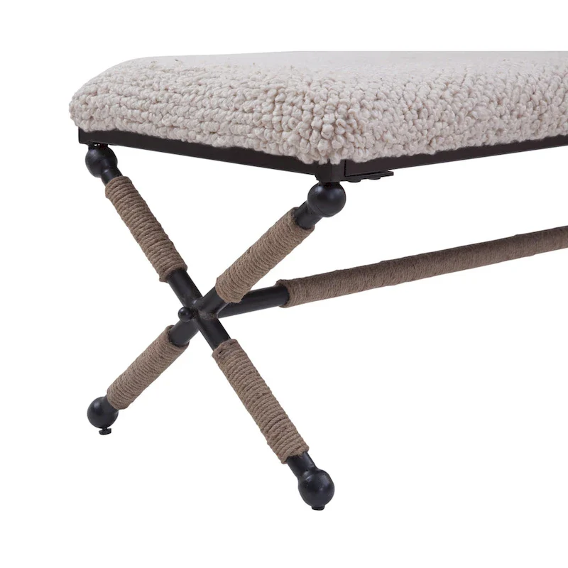 48-Inch Double Bench with Boucle Upholstered Seat and Metal X Base