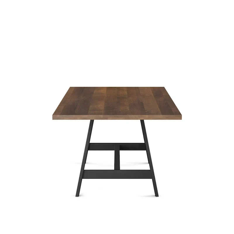 Solid Wood Dining Table with Metal Trestle Base