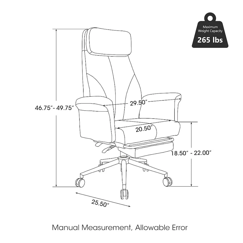 High-Back Office Chair with Footrest and Quilted Design for Adults