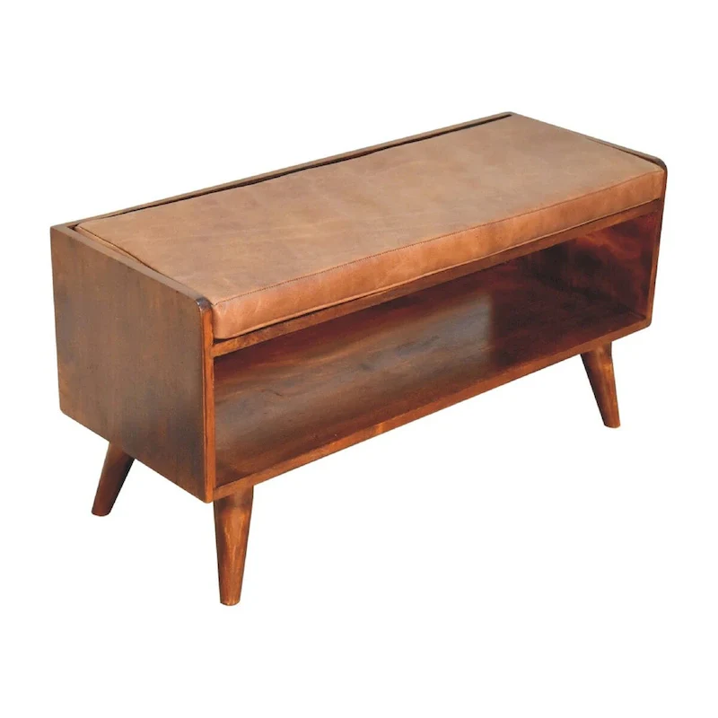 Chestnut Brown Leather Single Bench