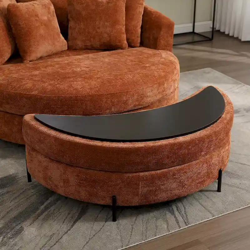 Modern Sofa Chair Round Accent Barrel Chair With 5 Pillows and Optional Ottoman