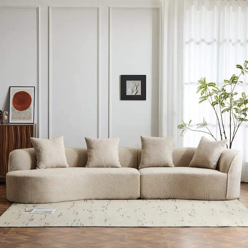 Beige Curved Sectional Sofa - 5 Seater