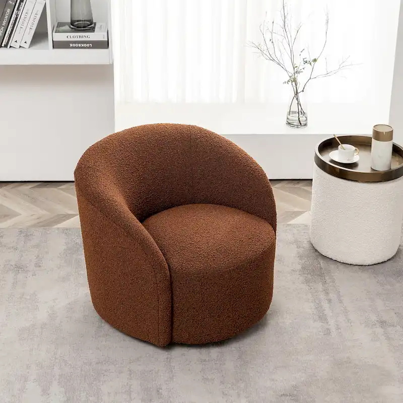 34 W Upholstered Boucle Swivel Barrel Accent Chair