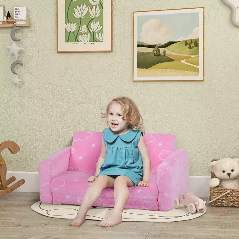 Whisen 2 in 1 Toddler Sofa Chair, Kids Couch, Convertible Sofa with Washable Cover, Lightweight Play Chair - Pink