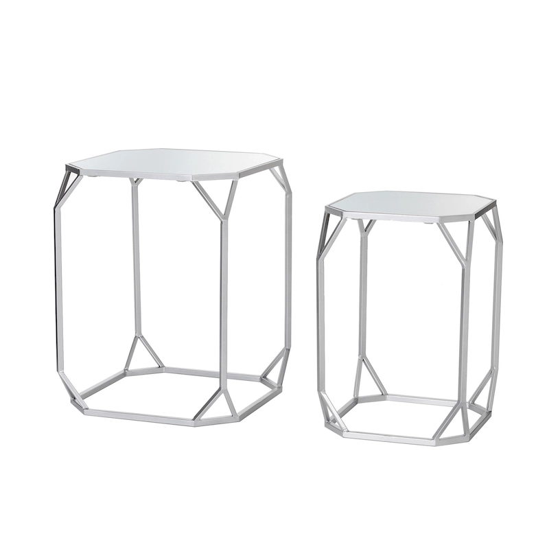 Glitzhome Set of 2 Glam Glass Modern Side Table Sofa Table