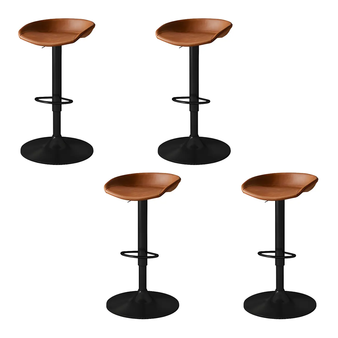 Modern Leather Black Pedestal Swivel Adjustable Bar Stool