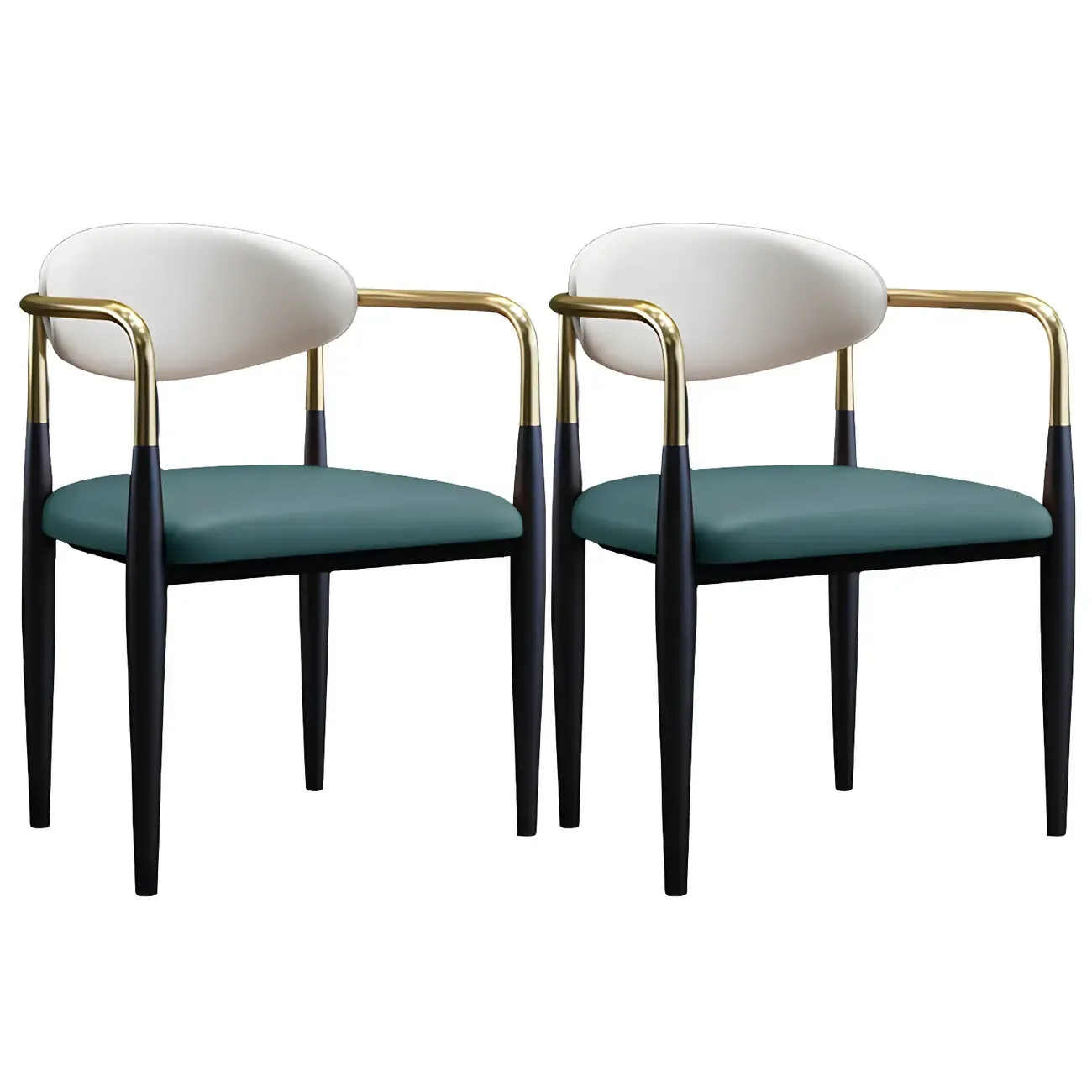 Curved Metal Legs Faux Leather Armrest Dining Chair