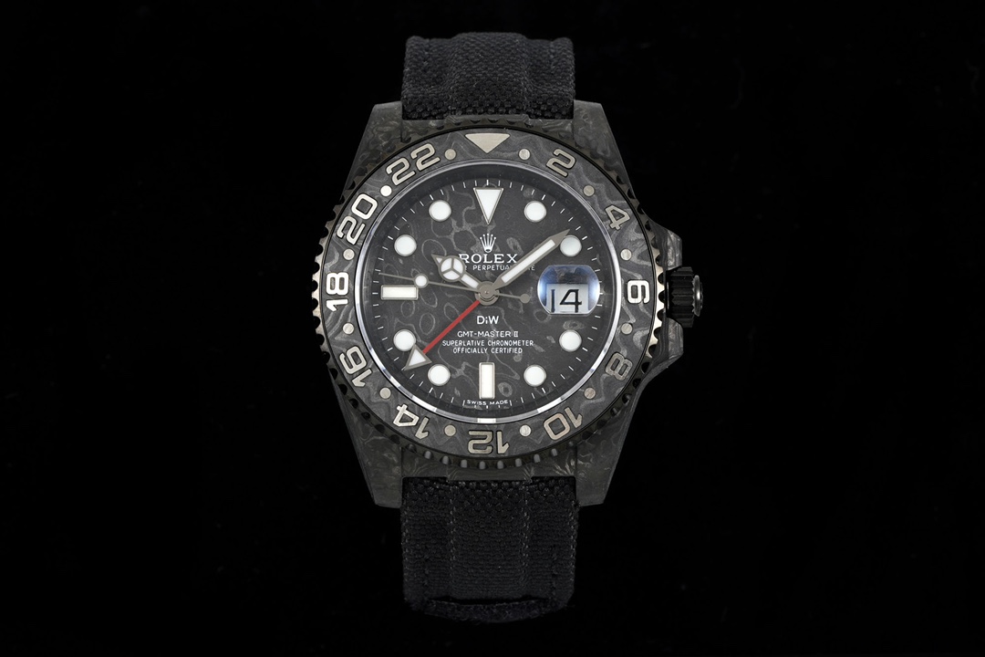 Rolex super clone GMT-Master II carbon fiber case full front view