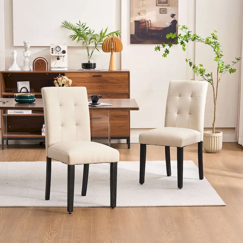Black/Grey/Brown/Beige Tufted Faux Leather Dining Chair, Set of 2