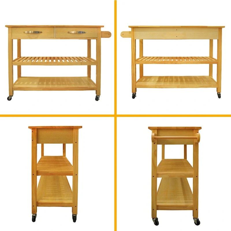 Kitchen Island & Kitchen Cart, Mobile Kitchen Island with Two Lockable Wheels, Rubber Wood Top, Simple Design