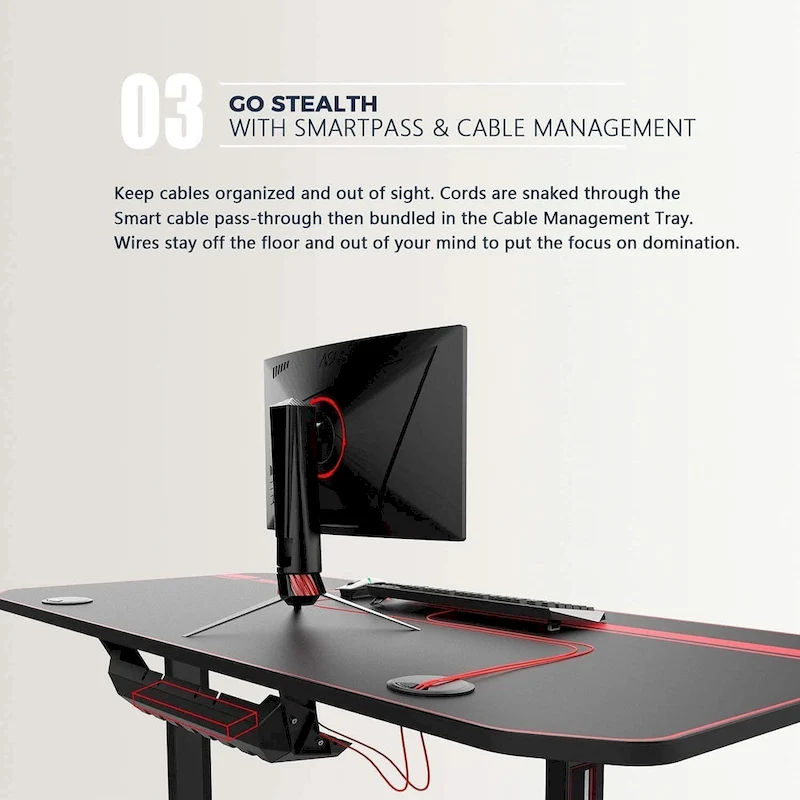 BOSSIN Ergonomic Gaming Desk T-Shaped Office PC Computer Desk with Full Desk Mouse Pad, Handle Rack, Cup Holder Headphone Hook