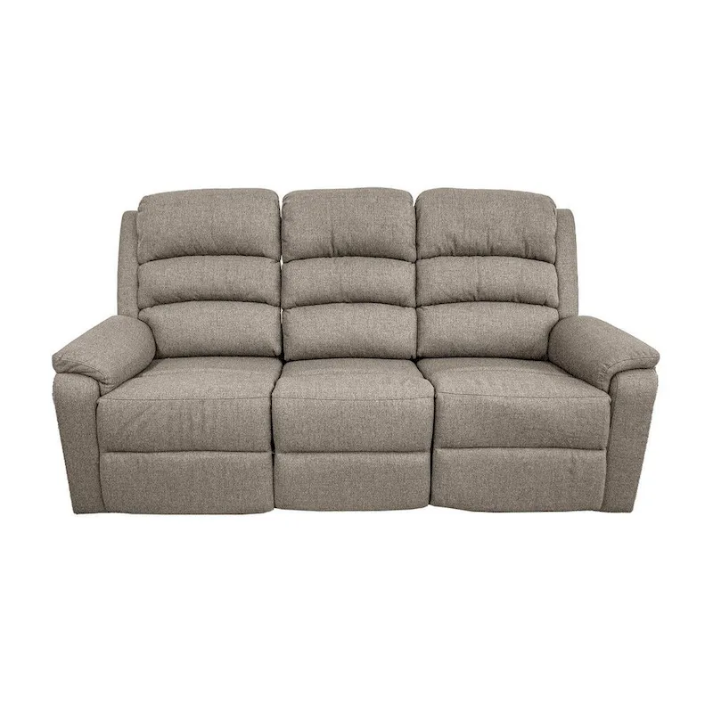 Fery 74 Inch Manual Recliner Sofa, 3 Seater, Brown Burlap Upholstery, Wood