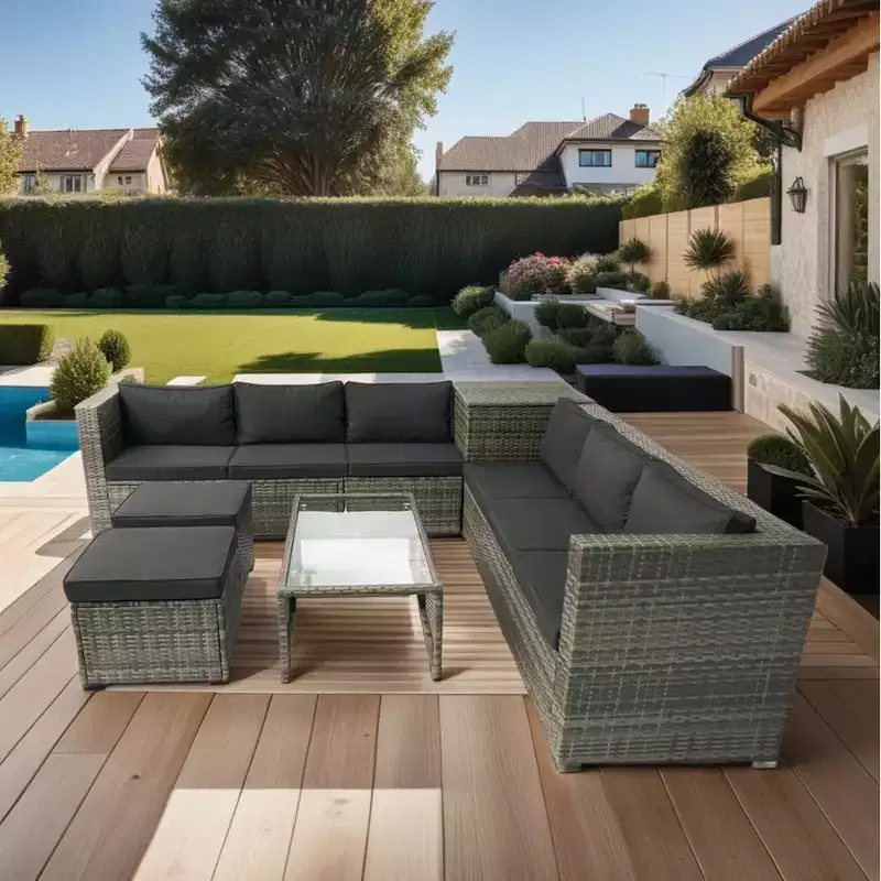 8 Piece Patio Sectional Furniture Sofa Set, Wicker Rattan Outdoor Conversation Sofa with Storage Box, for Balcony, Porch, Backyard, Deck