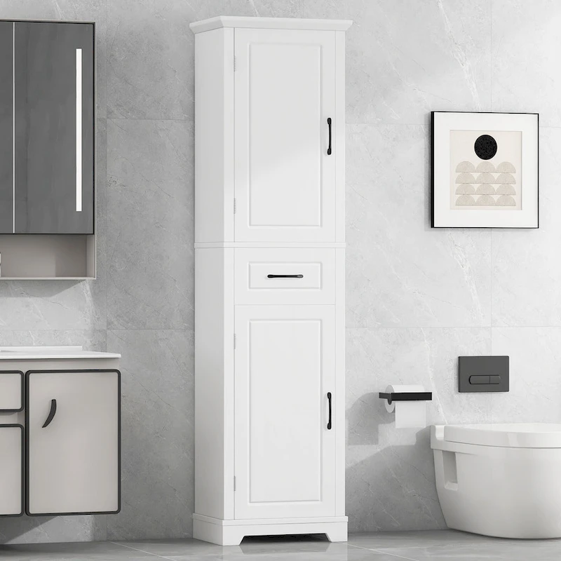 Tall Freestanding Bathroom Storage Cabinet with 2 Doors and 1 Drawer